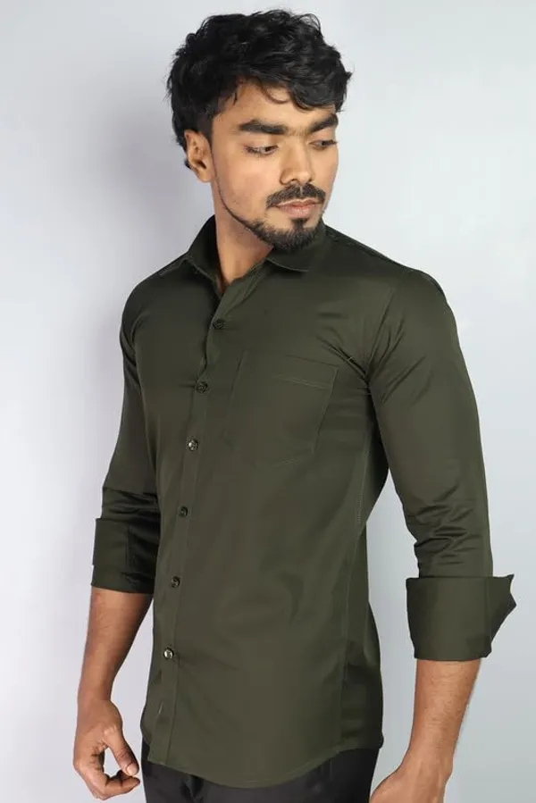 Mehandi_Green_Cotton_Blend_Slim_Fit_Casual_Shirt_Solid_Satin_Full_Sleeve_For_Men