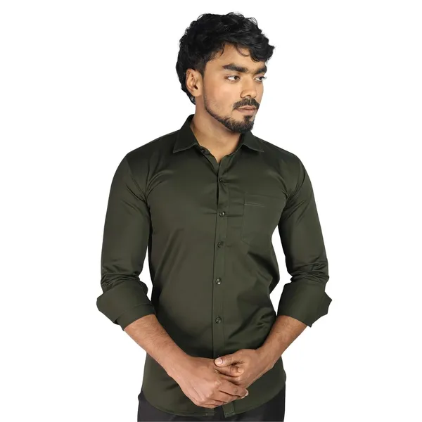 Mehandi_Green_Cotton_Blend_Slim_Fit_Casual_Shirt_Solid_Satin_Full_Sleeve_For_Men