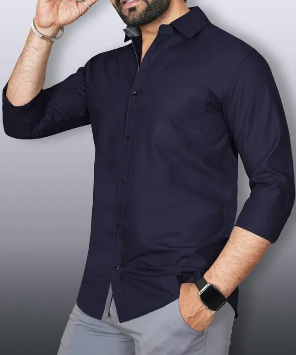 Dark_Blue_Cotton_Blend_Slim_Fit_Casual_Shirt_Solid_Cotton_Full_Sleeve_For_Men
