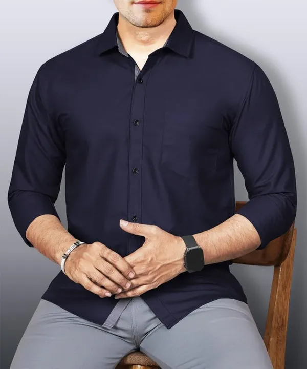 Dark_Blue_Cotton_Blend_Slim_Fit_Casual_Shirt_Solid_Cotton_Full_Sleeve_For_Men