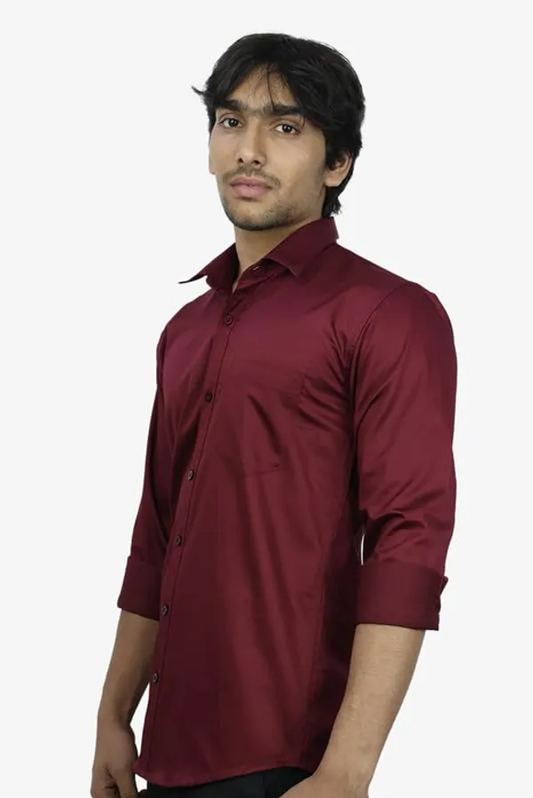 Maroon_Cotton_Blend_Slim_Fit_Casual_Shirt_Solid_Satin_Full_Sleeve_For_Men