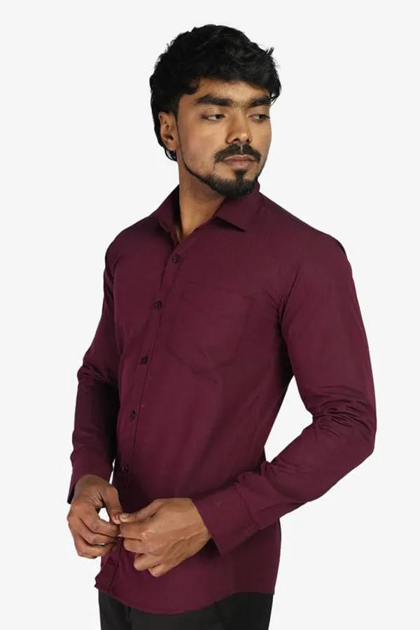 Wine_Cotton_Blend_Slim_Fit_Casual_Shirt_Solid_Filafil_Full_Sleeve_For_Men