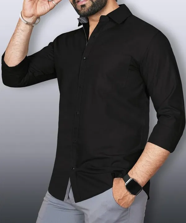 Black_Cotton_Blend_Slim_Fit_Casual_Shirt_Solid_Cotton_Full_Sleeve_For_Men