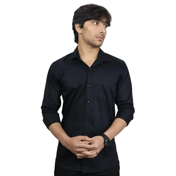 Black_Cotton_Blend_Slim_Fit_Casual_Shirt_Solid_Satin_Full_Sleeve_For_Men