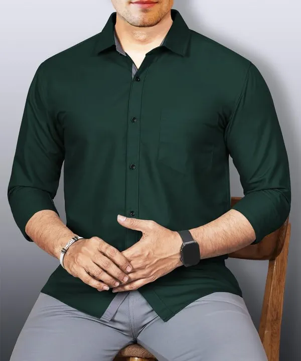 Dark_Green_Cotton_Blend_Slim_Fit_Casual_Shirt_Solid_Cotton_Full_Sleeve_For_Men