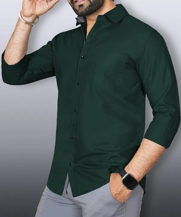 Dark_Green_Cotton_Blend_Slim_Fit_Casual_Shirt_Solid_Cotton_Full_Sleeve_For_Men