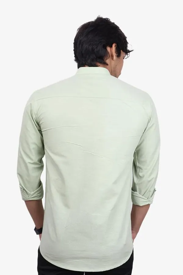 Bottle_Green_Cotton_Blend_Slim_Fit_Short_Kurta_Solid_Linen_Kurta_Mandarin_Collar_Full_Sleeve_For_Men