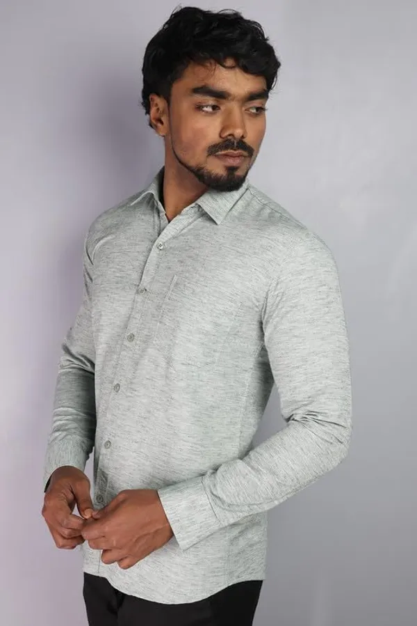 Green_Cotton_Blend_Slim_Fit_Casual_Shirt_Solid_Khadi_Full_Sleeve_For_Men