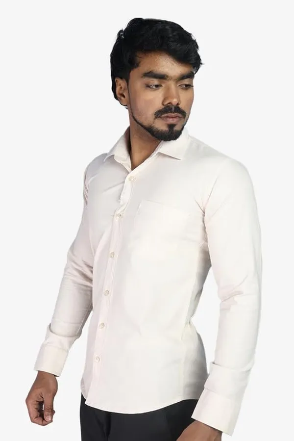 Cream_Cotton_Blend_Slim_Fit_Casual_Shirt_Solid_Oxward_Full_Sleeve_For_Men
