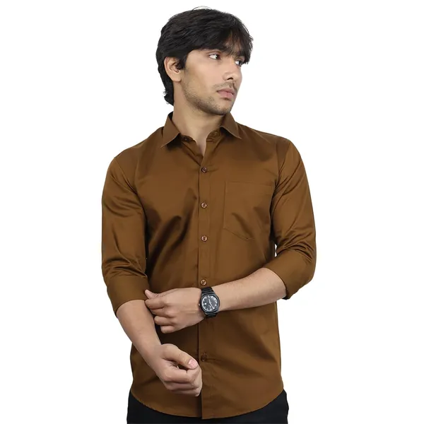 Brown_Cotton_Blend_Slim_Fit_Casual_Shirt_Solid_Satin_Full_Sleeve_For_Men