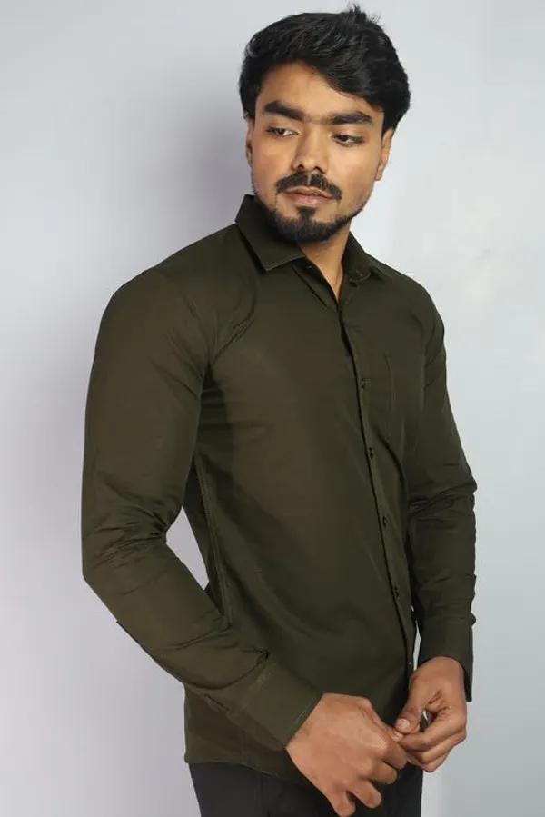 Mehandi_Green_Cotton_Blend_Slim_Fit_Casual_Shirt_Solid_Linen_Full_Sleeve_For_Men