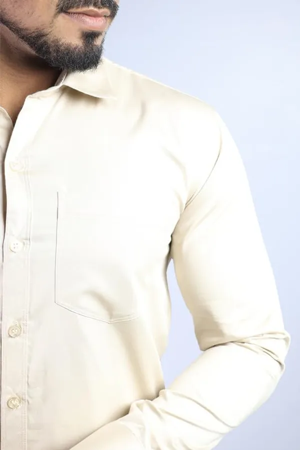 Cream_Slim_Fit_Casual_Shirt_Solid_Satin_Full_Sleeve_Cotton_Blend_For_Men