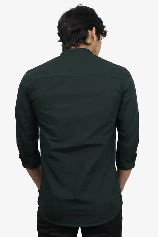 Mehandi_Green_Cotton_Blend_Slim_Fit_Short_Kurta_Solid_Linen_Kurta_Mandarin_Collar_Full_Sleeve_For_Men