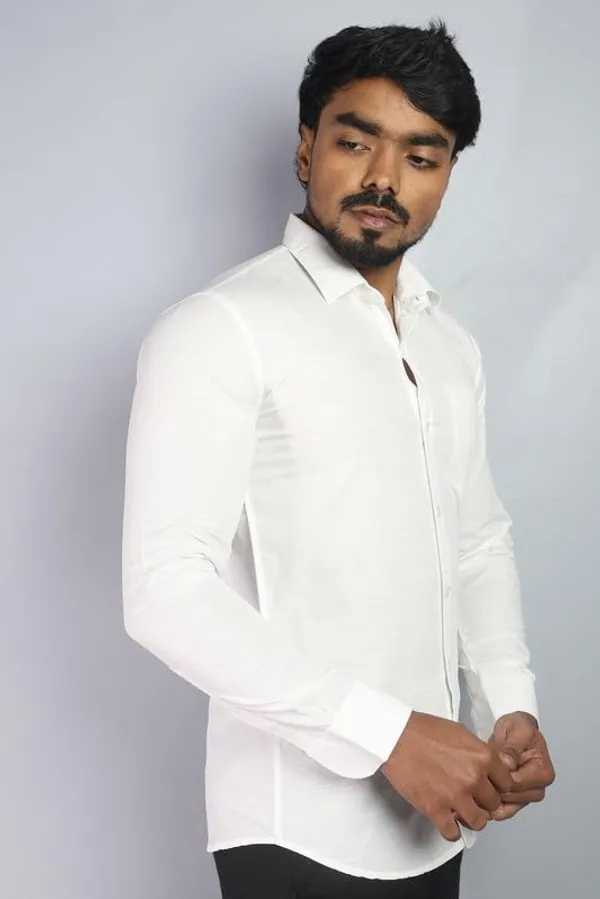 White_Cotton_Blend_Slim_Fit_Casual_Shirt_Solid_Linen_Full_Sleeve_For_Men