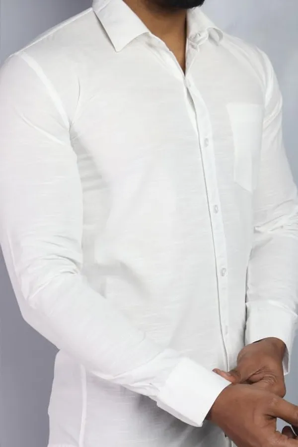 White_Cotton_Blend_Slim_Fit_Casual_Shirt_Solid_Linen_Full_Sleeve_For_Men