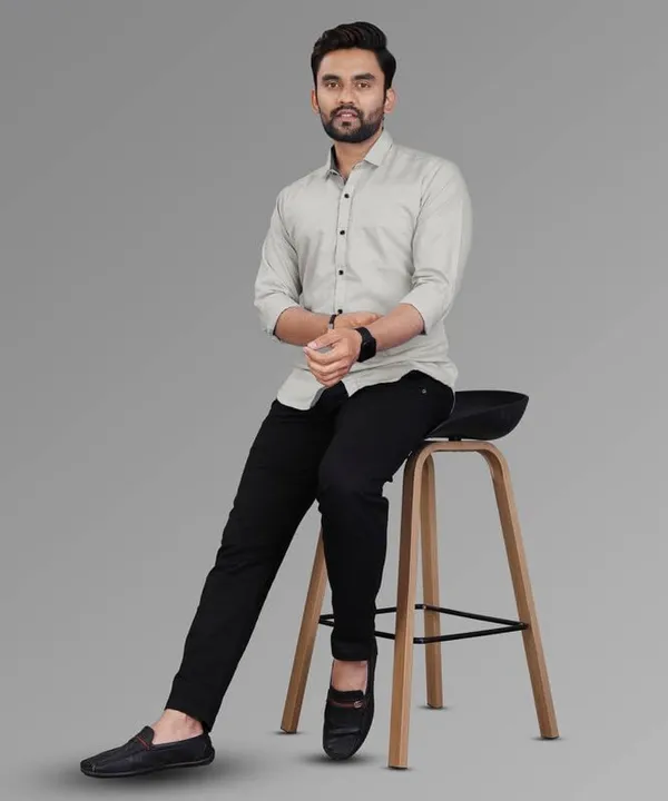 Light_Grey_Cotton_Blend_Slim_Fit_Casual_Shirt_Solid_Cotton_Full_Sleeve_For_Men