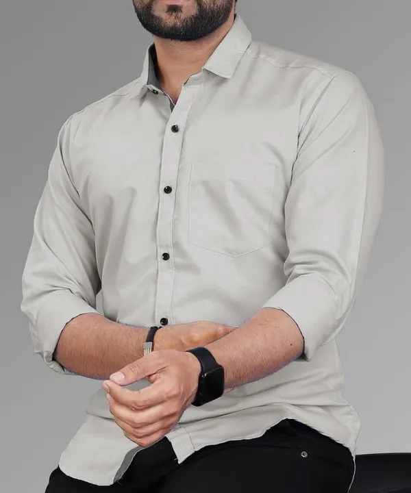 Light_Grey_Cotton_Blend_Slim_Fit_Casual_Shirt_Solid_Cotton_Full_Sleeve_For_Men