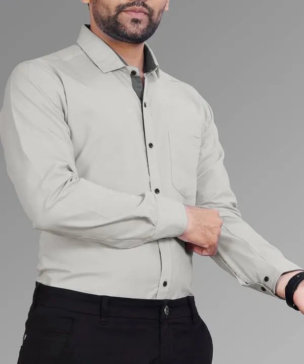 Light_Grey_Cotton_Blend_Slim_Fit_Casual_Shirt_Solid_Cotton_Full_Sleeve_For_Men