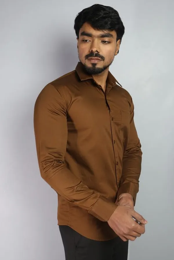 Brown_Slim_Fit_Casual_Shirt_Solid_Twill_Full_Sleeve_Cotton_Blend_For_Men