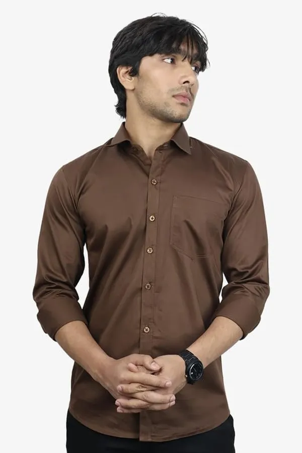 Coffee_Brown_Cotton_Blend_Slim_Fit_Casual_Shirt_Solid_Satin_Full_Sleeve_For_Men