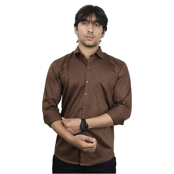 Coffee_Brown_Cotton_Blend_Slim_Fit_Casual_Shirt_Solid_Satin_Full_Sleeve_For_Men