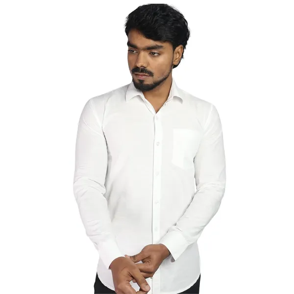 White_Cotton_Blend_Slim_Fit_Casual_Shirt_Solid_Linen_Full_Sleeve_For_Men