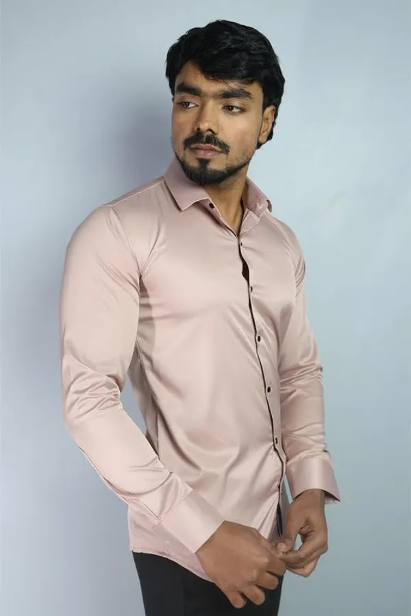 Peach_Satin_Slim_Fit_Casual_Shirt_Solid_Silk_Full_Sleeve_For_Men