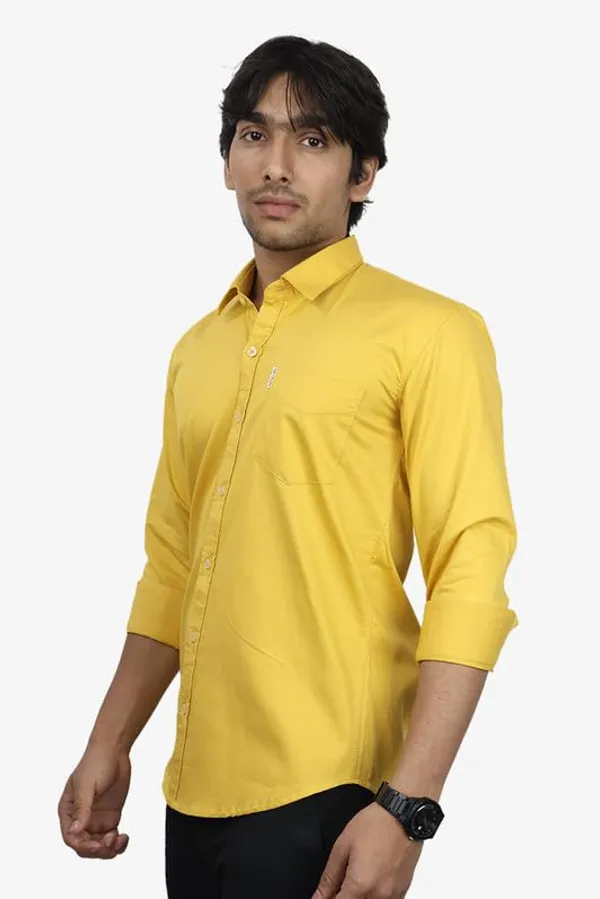 Haldi_Yellow_Cotton_Blend_Slim_Fit_Casual_Shirt_Solid_Twill_Full_Sleeve_For_Men