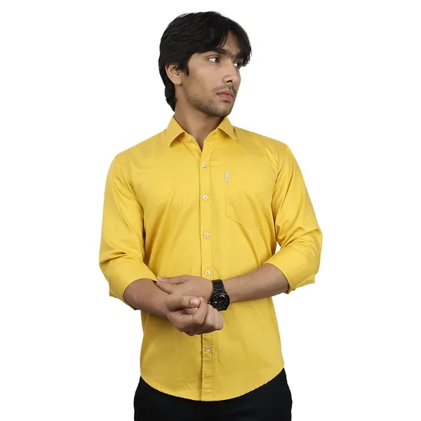 Haldi_Yellow_Cotton_Blend_Slim_Fit_Casual_Shirt_Solid_Twill_Full_Sleeve_For_Men