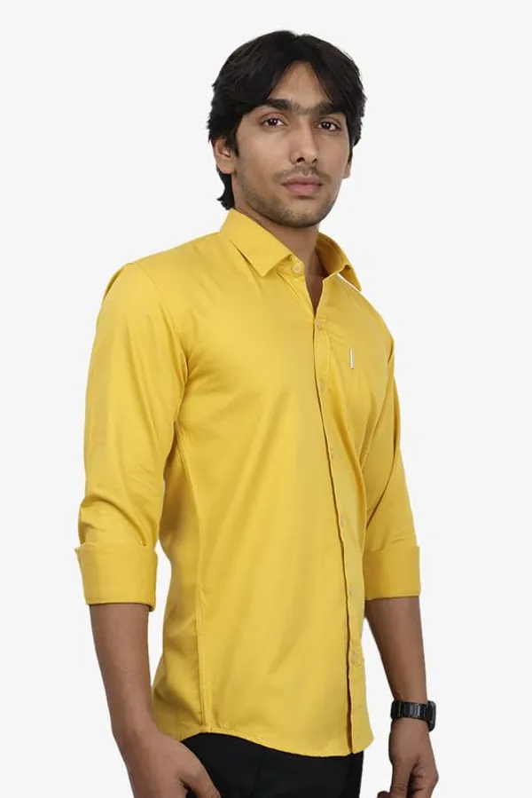 Haldi_Yellow_Cotton_Blend_Slim_Fit_Casual_Shirt_Solid_Twill_Full_Sleeve_For_Men