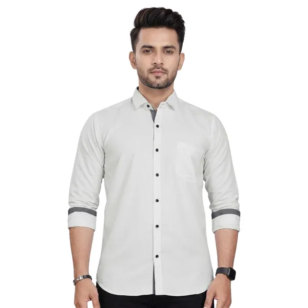 White_Cotton_Blend_Slim_Fit_Casual_Shirt_Solid_Cotton_Full_Sleeve_For_Men