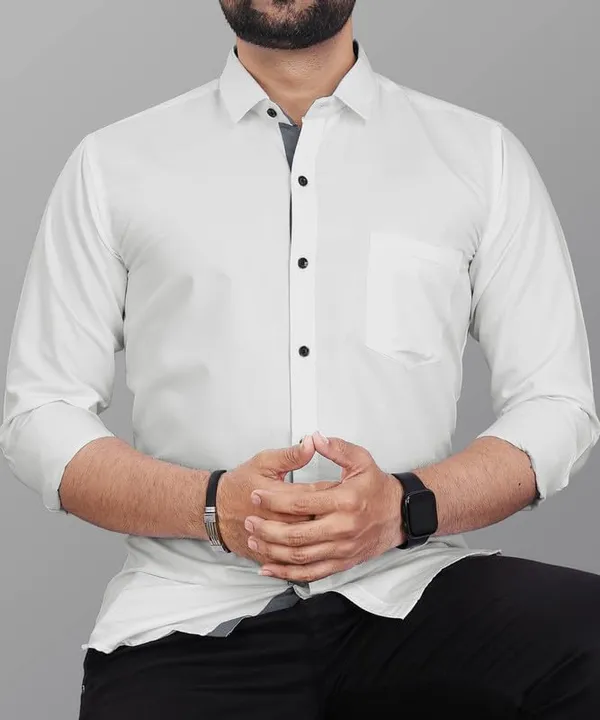 White_Cotton_Blend_Slim_Fit_Casual_Shirt_Solid_Cotton_Full_Sleeve_For_Men