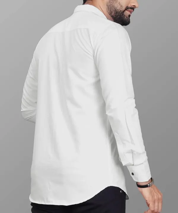 White_Cotton_Blend_Slim_Fit_Casual_Shirt_Solid_Cotton_Full_Sleeve_For_Men