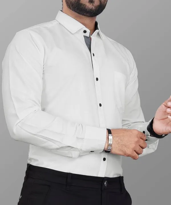 White_Cotton_Blend_Slim_Fit_Casual_Shirt_Solid_Cotton_Full_Sleeve_For_Men