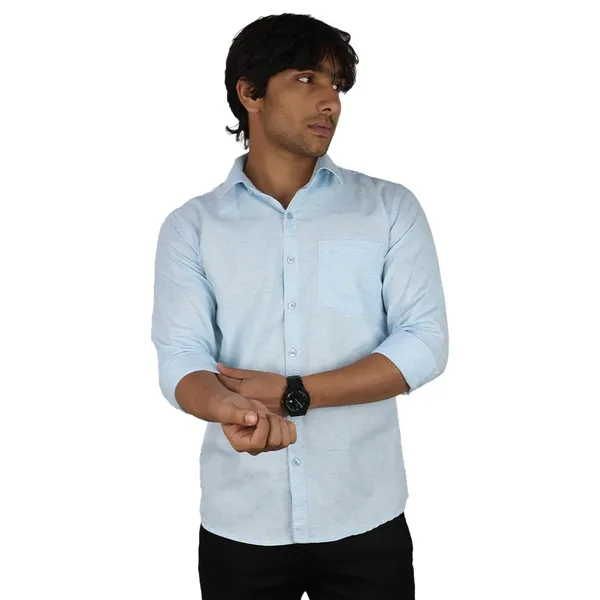 Firozi_Cotton_Blend_Slim_Fit_Casual_Shirt_Solid_Khadi_Full_Sleeve_For_Men