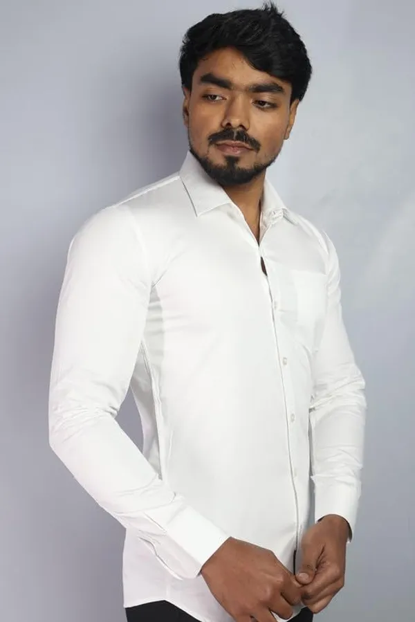 White_Cotton_Blend_Slim_Fit_Casual_Shirt_Solid_Satin_Full_Sleeve_For_Men