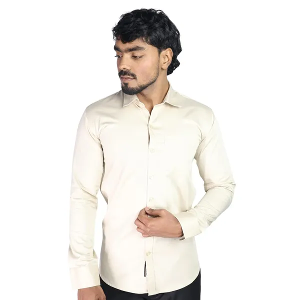 Cream_Cotton_Blend_Slim_Fit_Casual_Shirt_Solid_Satin_Full_Sleeve_For_Men