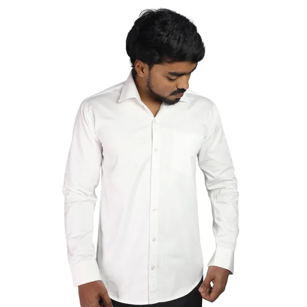 White_Cotton_Blend_Slim_Fit_Casual_Shirt_Solid_Twill_Full_Sleeve_For_Men