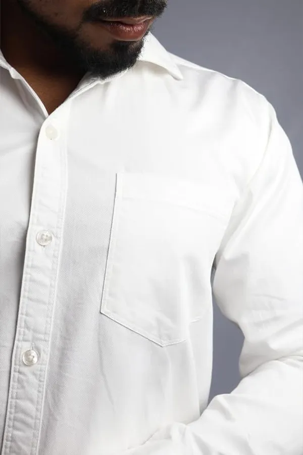 White_Cotton_Blend_Slim_Fit_Casual_Shirt_Solid_Twill_Full_Sleeve_For_Men