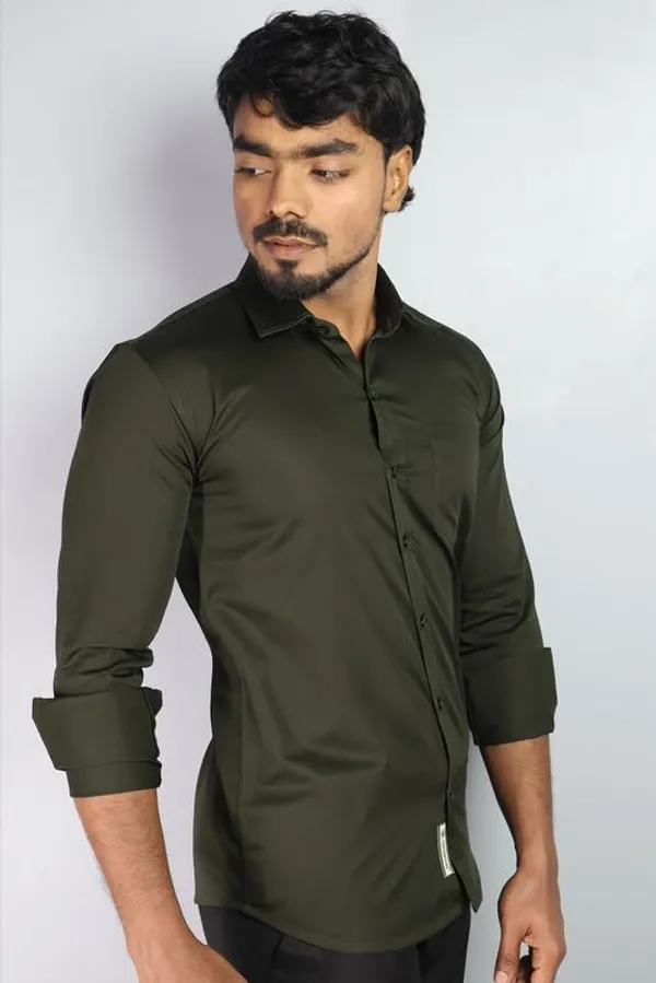 Mehandi_Green_Cotton_Blend_Slim_Fit_Casual_Shirt_Solid_Satin_Full_Sleeve_For_Men