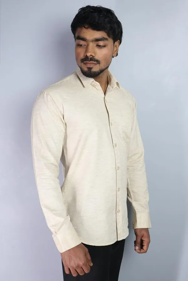 Cream_Cotton_Blend_Slim_Fit_Casual_Shirt_Solid_Khadi_Full_Sleeve_For_Men