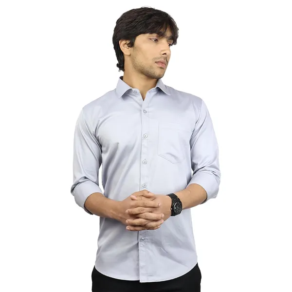 Light_Grey_Cotton_Blend_Slim_Fit_Casual_Shirt_Solid_Satin_Full_Sleeve_For_Men