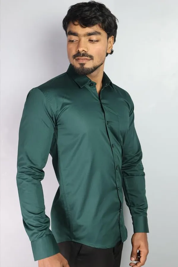 Olive_Green_Cotton_Blend_Slim_Fit_Casual_Shirt_Solid_Satin_Full_Sleeve_For_Men