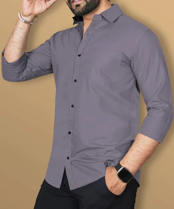 Dark_Grey_Cotton_Blend_Slim_Fit_Casual_Shirt_Solid_Cotton_Full_Sleeve_For_Men