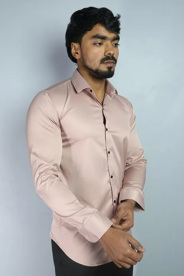Peach_Satin_Slim_Fit_Casual_Shirt_Solid_Silk_Full_Sleeve_For_Men