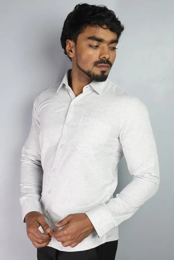 Light_Grey_Cotton_Blend_Slim_Fit_Casual_Shirt_Solid_Khadi_Full_Sleeve_For_Men