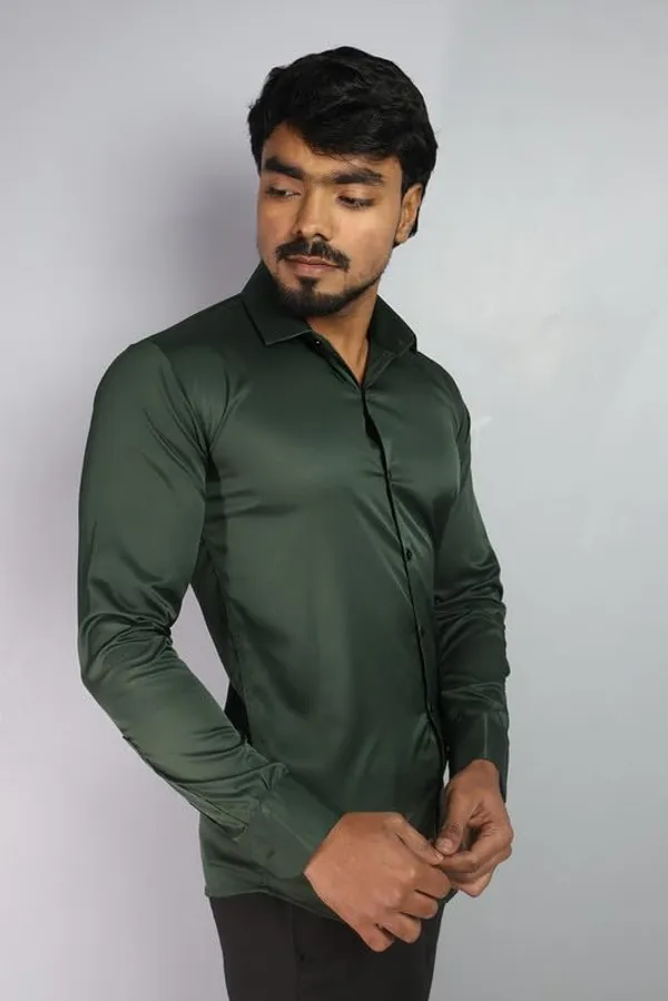 Dark_Green_Satin_Slim_Fit_Casual_Shirt_Solid_Silk_Full_Sleeve_For_Men