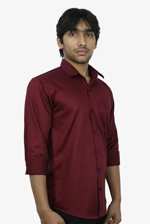 Maroon_Cotton_Blend_Slim_Fit_Casual_Shirt_Solid_Satin_Full_Sleeve_For_Men