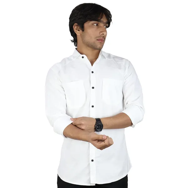 White_Cotton_Blend_Slim_Fit_Casual_Shirt_Solid_Silk_Full_Sleeve_For_Men