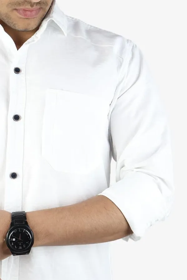White_Cotton_Blend_Slim_Fit_Casual_Shirt_Solid_Silk_Full_Sleeve_For_Men